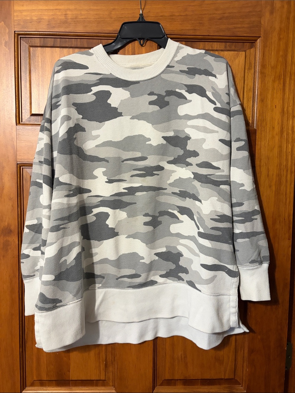aerie Gray and White Camo Crewneck Sweater